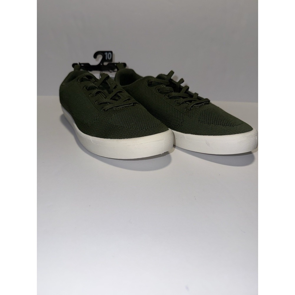 George Men Knit Sneakers Olive Green Lace Up Casual Shoes 10 Slip On Grip NWT